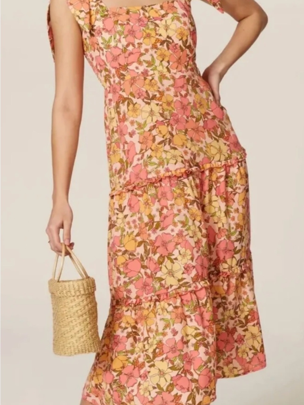 Show Me Your MuMu Pink and Yellow Floral Tie-Shoulder Maxi Dress